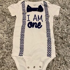 Almost NEW customized boy birthday bodysuit 24m